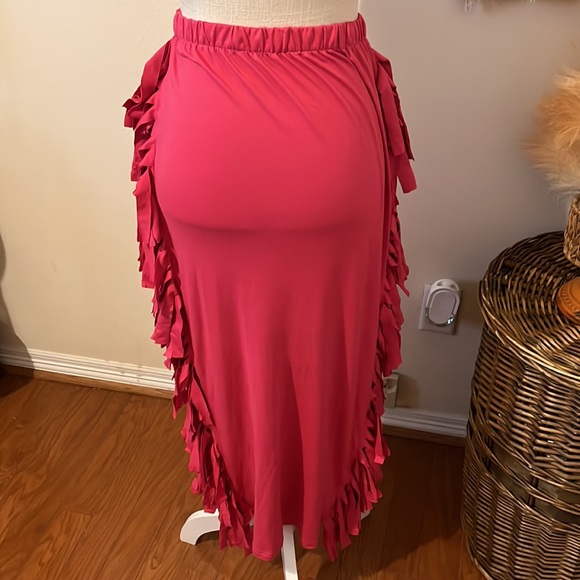Pink Boutique Fringed Maxi Pencil Skirt with Elastic Stretch/ Cotton Blend/Small - Picture 4 of 6
